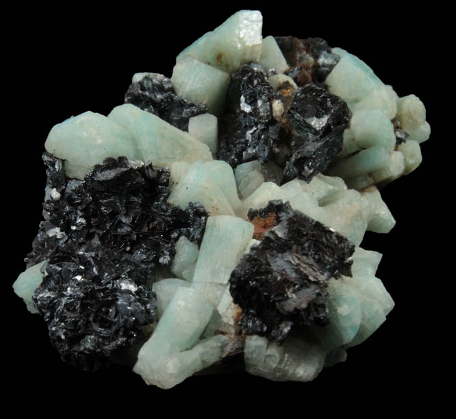 Microcline var. Amazonite with Hematite pseudomorphs after Siderite from Bear Creek, Pike's Peak Batholith, El Paso County, Colorado