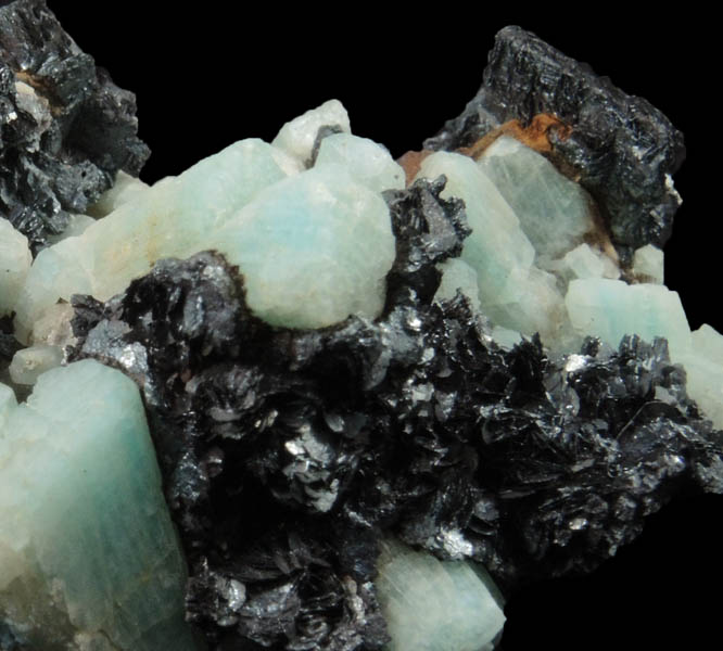 Microcline var. Amazonite with Hematite pseudomorphs after Siderite from Bear Creek, Pike's Peak Batholith, El Paso County, Colorado