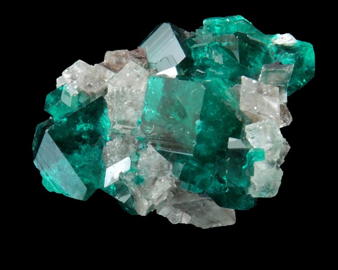 Dioptase on Calcite from Tsumeb Mine, Otavi-Bergland District, Oshikoto, Namibia