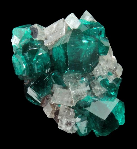 Dioptase on Calcite from Tsumeb Mine, Otavi-Bergland District, Oshikoto, Namibia