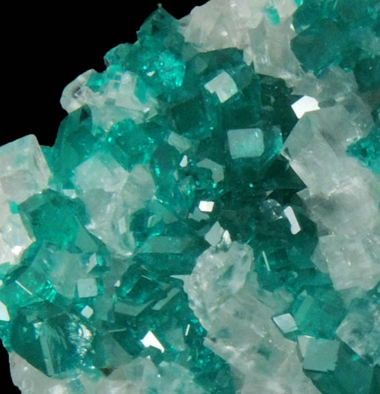 Dioptase on Calcite from Tsumeb Mine, Otavi-Bergland District, Oshikoto, Namibia