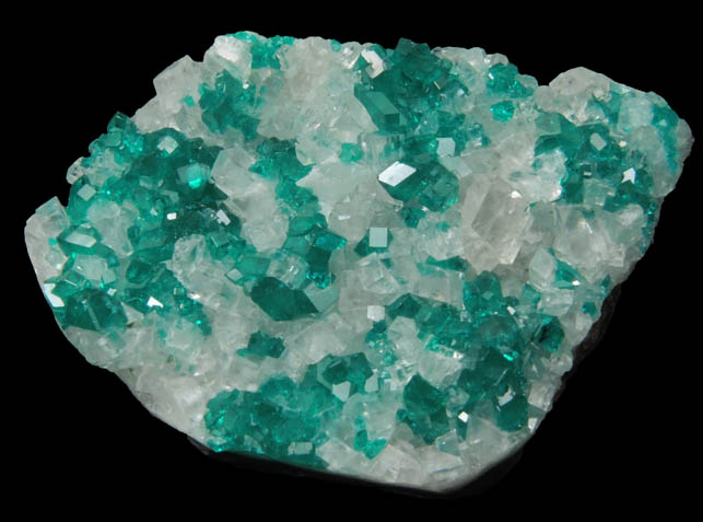 Dioptase on Calcite from Tsumeb Mine, Otavi-Bergland District, Oshikoto, Namibia