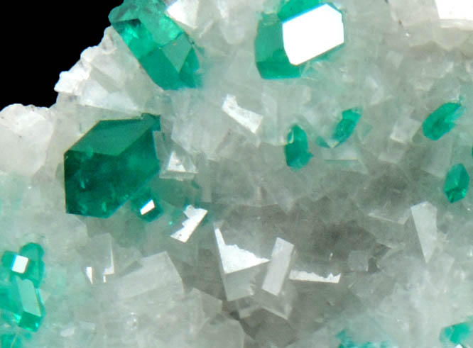 Dioptase on Calcite from Tsumeb Mine, Otavi-Bergland District, Oshikoto, Namibia