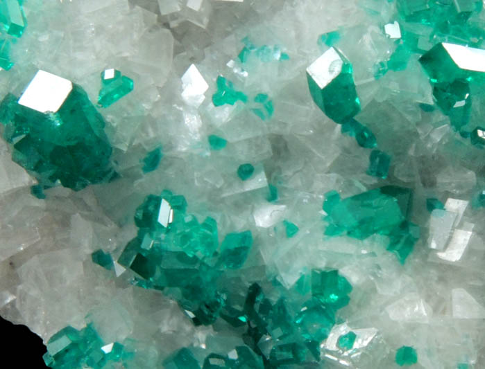 Dioptase on Calcite from Tsumeb Mine, Otavi-Bergland District, Oshikoto, Namibia