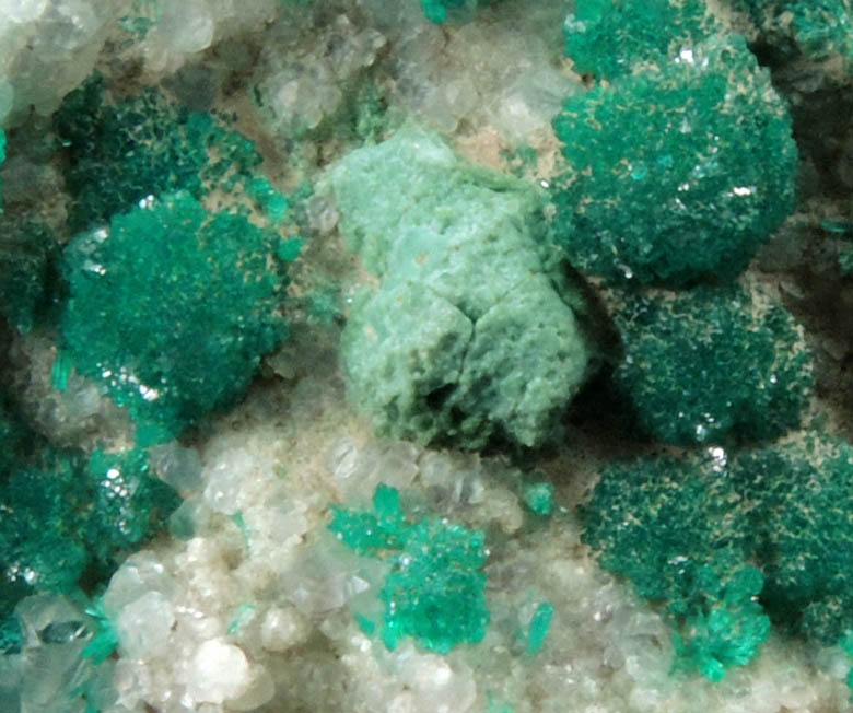 Dioptase on Calcite from Christmas Mine, Banner District, Gila County, Arizona