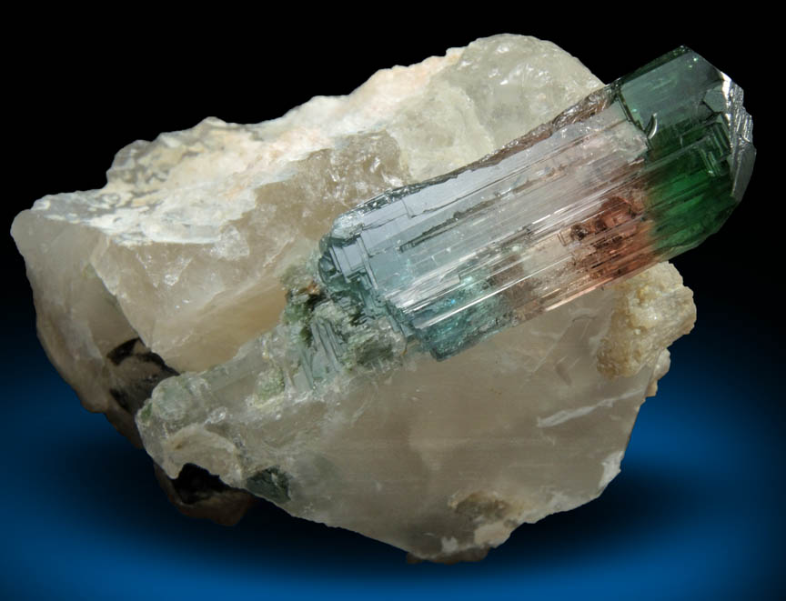 Elbaite Tourmaline (polychrome) in Quartz from Barra do Salinas, Coronel Murta, Minas Gerais, Brazil