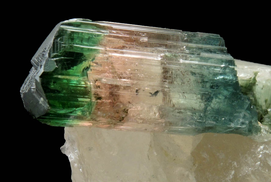 Elbaite Tourmaline (polychrome) in Quartz from Barra do Salinas, Coronel Murta, Minas Gerais, Brazil