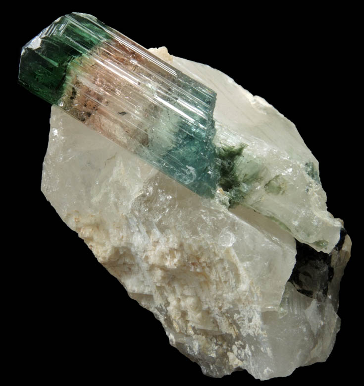 Elbaite Tourmaline (polychrome) in Quartz from Barra do Salinas, Coronel Murta, Minas Gerais, Brazil