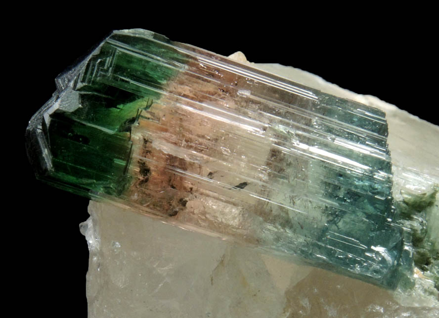 Elbaite Tourmaline (polychrome) in Quartz from Barra do Salinas, Coronel Murta, Minas Gerais, Brazil