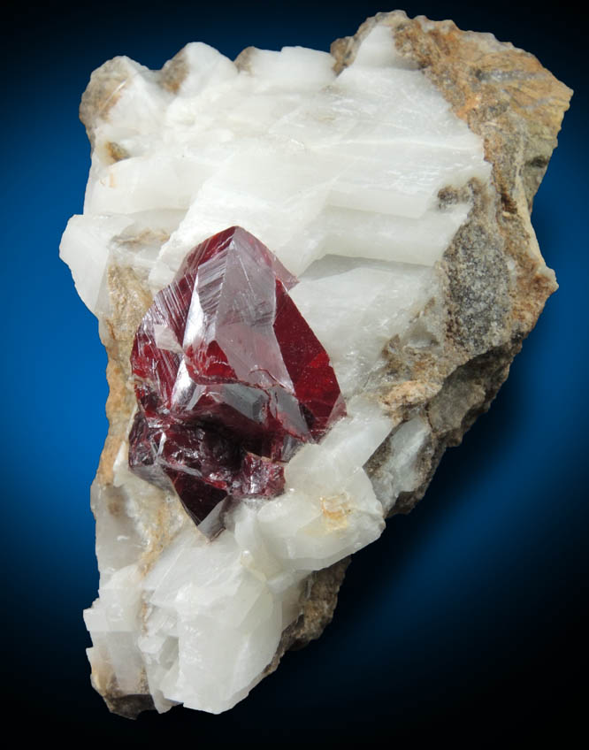 Cinnabar in Calcite from Red Bird Mine, Antelope Springs District, 24 km east of Lovelock, Pershing County, Nevada