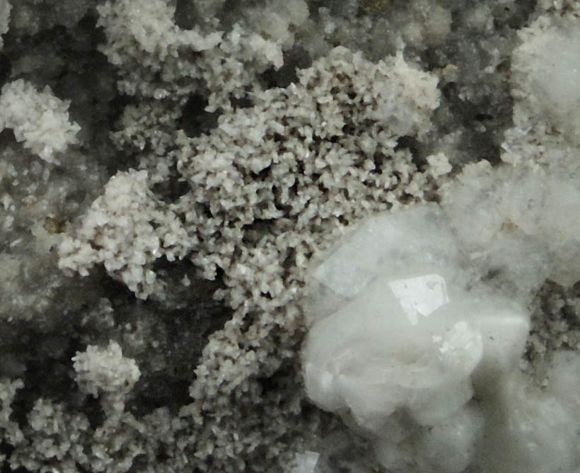 Analcime with Stilbite and Calcite on Quartz from New Street Quarry, Paterson, Passaic County, New Jersey