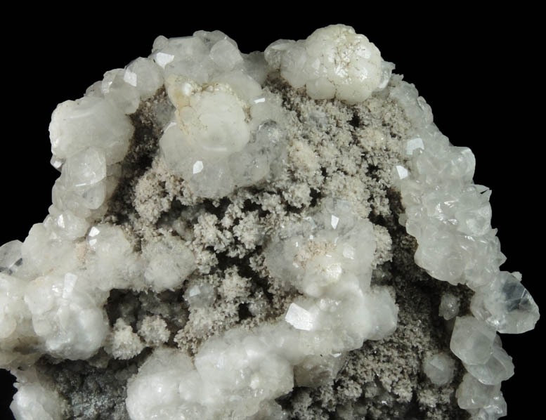 Analcime with Stilbite and Calcite on Quartz from New Street Quarry, Paterson, Passaic County, New Jersey