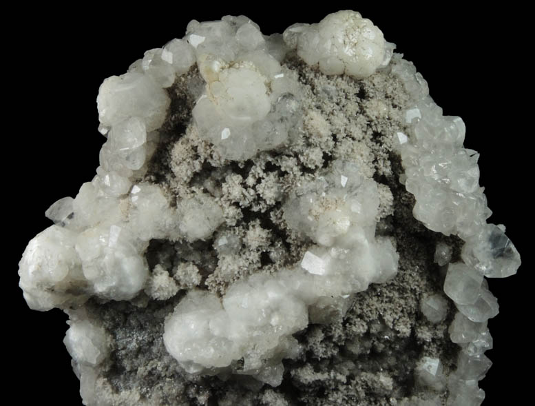 Analcime with Stilbite and Calcite on Quartz from New Street Quarry, Paterson, Passaic County, New Jersey