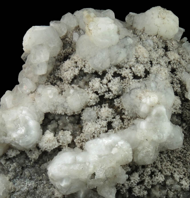 Analcime with Stilbite and Calcite on Quartz from New Street Quarry, Paterson, Passaic County, New Jersey