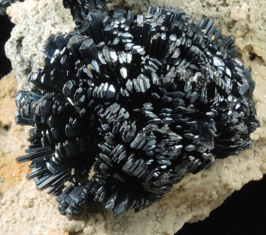 Stibnite on Calcite-Dolomite from Bansk tiavnica (Schemnitz), Central Slovakia Neogene Volcanic Field, Slovakia