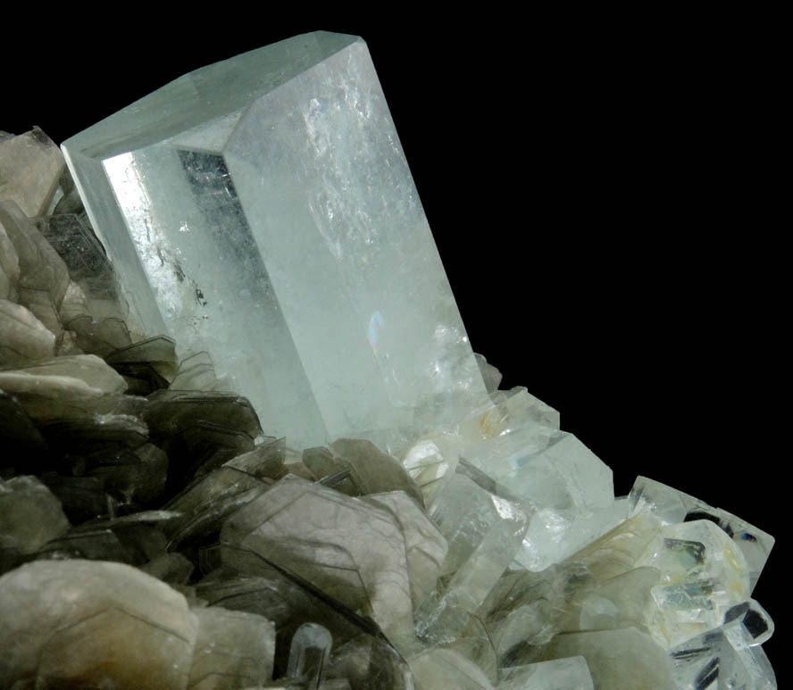 Beryl var. Aquamarine on Muscovite with Fluorapatite and Fluorite from Chumar Bakhoor, Nagar, Gilgit-Baltistan, Pakistan