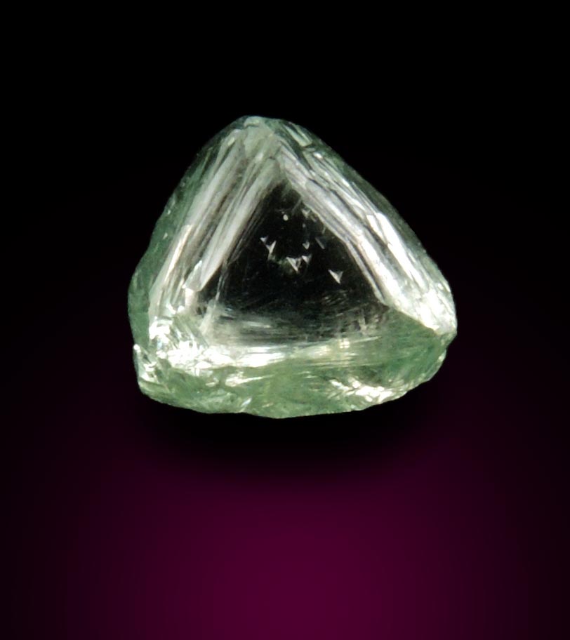 Diamond (1.52 carat cuttable fancy-green macle, twinned rough diamond) from Almazy Anabara Mine, Sakha (Yakutia) Republic, Siberia, Russia