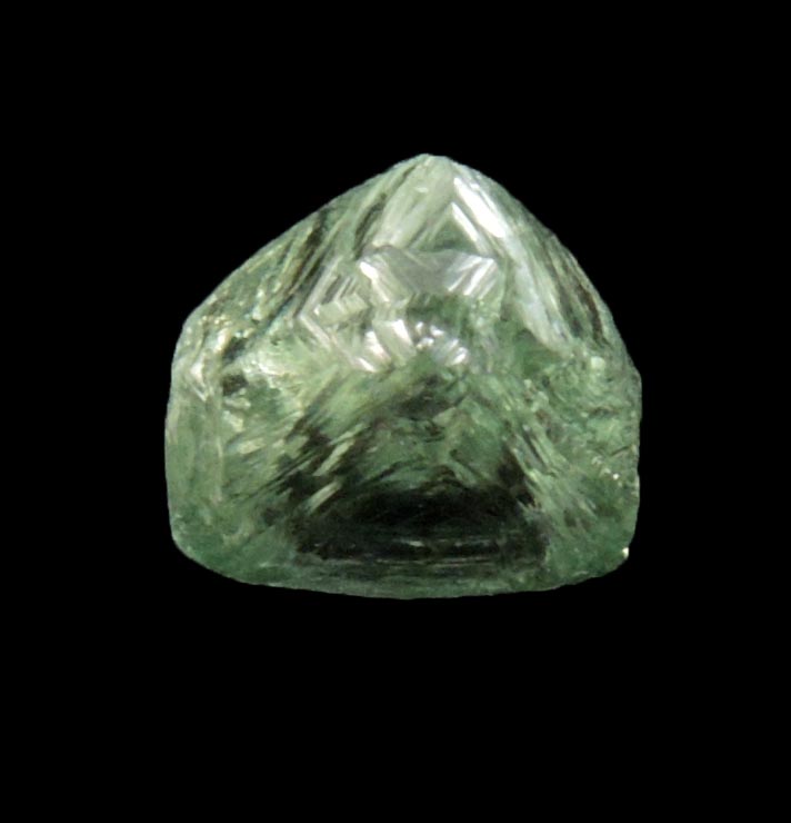 Diamond (1.52 carat cuttable fancy-green macle, twinned rough diamond) from Almazy Anabara Mine, Sakha (Yakutia) Republic, Siberia, Russia