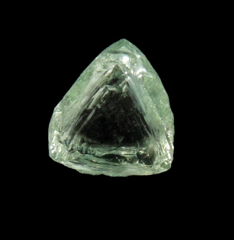 Diamond (1.52 carat cuttable fancy-green macle, twinned rough diamond) from Almazy Anabara Mine, Sakha (Yakutia) Republic, Siberia, Russia