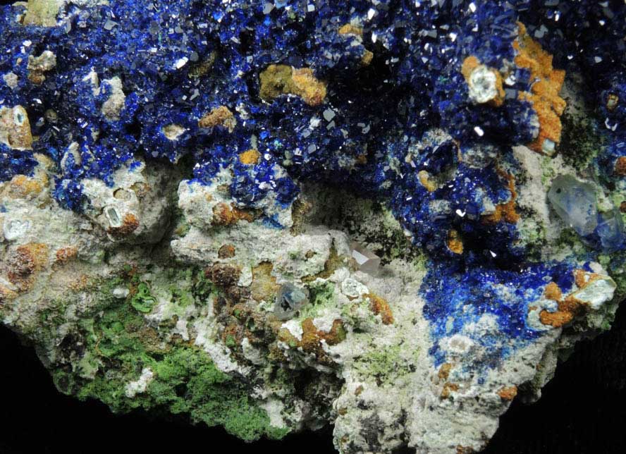 Azurite with Cerussite and Duftite from Tsumeb Mine, Otavi-Bergland District, Oshikoto, Namibia (Type Locality for Duftite)