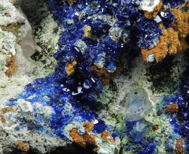 Azurite with Cerussite and Duftite from Tsumeb Mine, Otavi-Bergland District, Oshikoto, Namibia (Type Locality for Duftite)