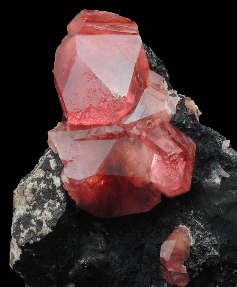 Rhodochrosite on manganese oxide from Uchucchaqua Mine, Oyon Province, Lima Department, Peru