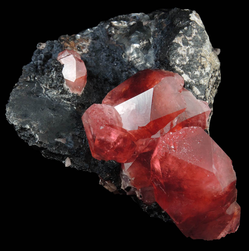 Rhodochrosite on manganese oxide from Uchucchaqua Mine, Oyon Province, Lima Department, Peru