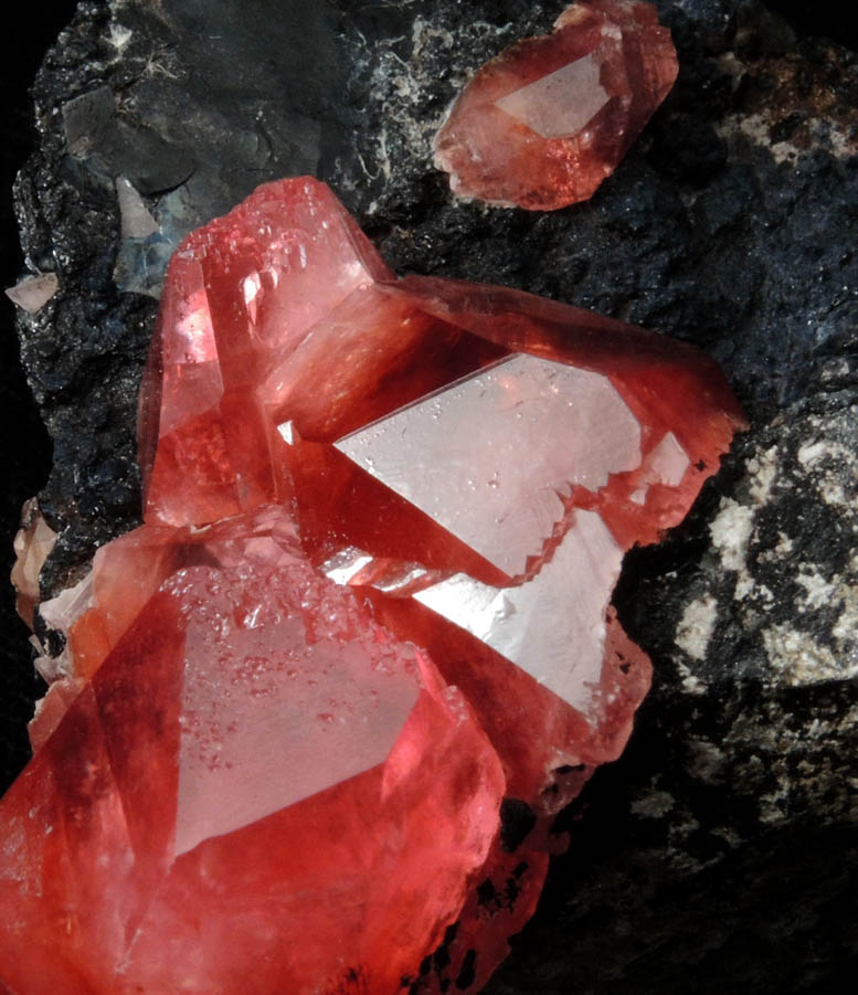 Rhodochrosite on manganese oxide from Uchucchaqua Mine, Oyon Province, Lima Department, Peru