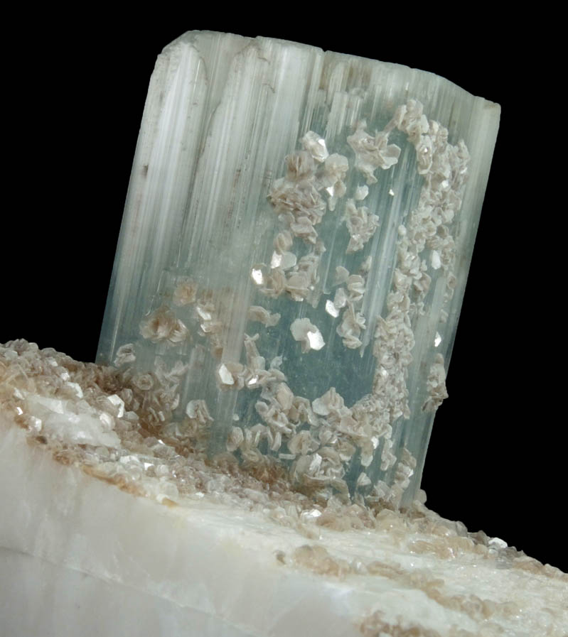 Beryl var. Aquamarine with Muscovite on Albite from Raikot, Chilas, Diamer District, Gilgit-Baltistan, Pakistan