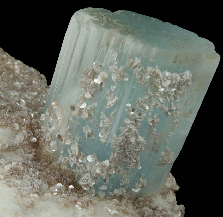 Beryl var. Aquamarine with Muscovite on Albite from Raikot, Chilas, Diamer District, Gilgit-Baltistan, Pakistan