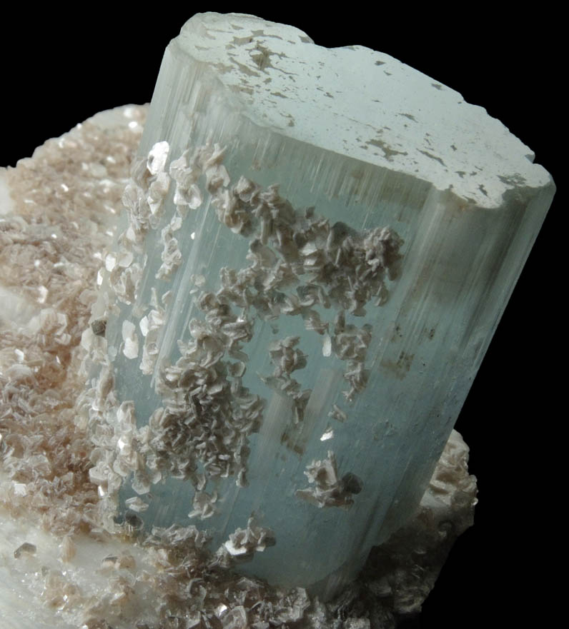 Beryl var. Aquamarine with Muscovite on Albite from Raikot, Chilas, Diamer District, Gilgit-Baltistan, Pakistan