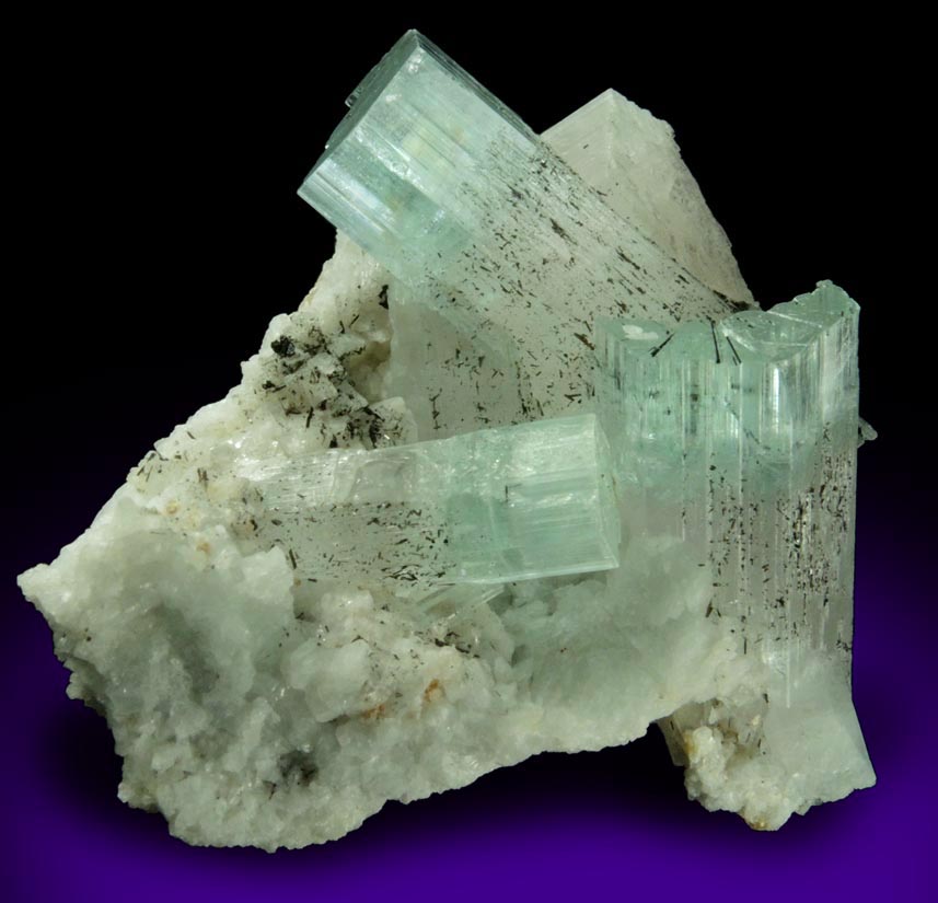 Beryl (zoned Aquamarine-Morganite crystals) with Schorl Tourmaline from Baha, Braldu Valley, Baltistan, Gilgit-Baltistan, Pakistan