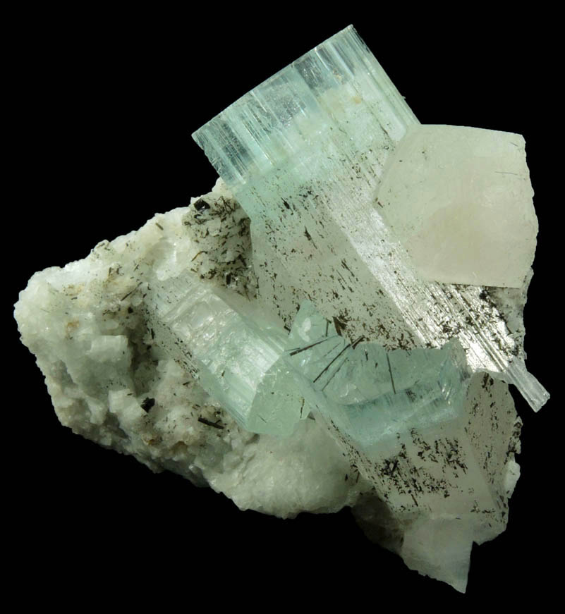 Beryl (zoned Aquamarine-Morganite crystals) with Schorl Tourmaline from Baha, Braldu Valley, Baltistan, Gilgit-Baltistan, Pakistan