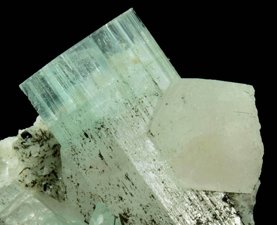 Beryl (zoned Aquamarine-Morganite crystals) with Schorl Tourmaline from Baha, Braldu Valley, Baltistan, Gilgit-Baltistan, Pakistan