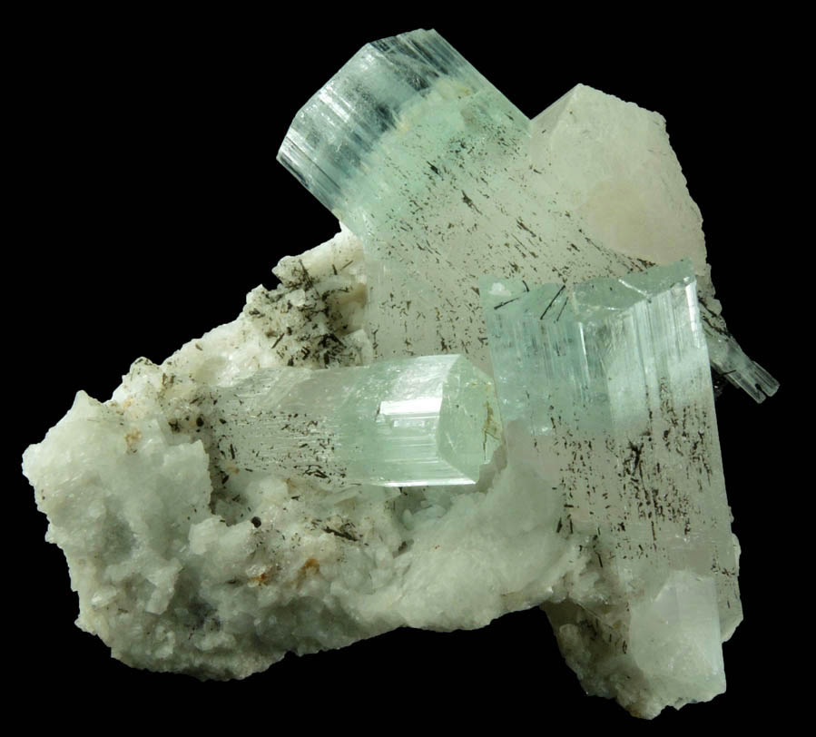 Beryl (zoned Aquamarine-Morganite crystals) with Schorl Tourmaline from Baha, Braldu Valley, Baltistan, Gilgit-Baltistan, Pakistan