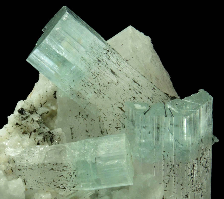 Beryl (zoned Aquamarine-Morganite crystals) with Schorl Tourmaline from Baha, Braldu Valley, Baltistan, Gilgit-Baltistan, Pakistan