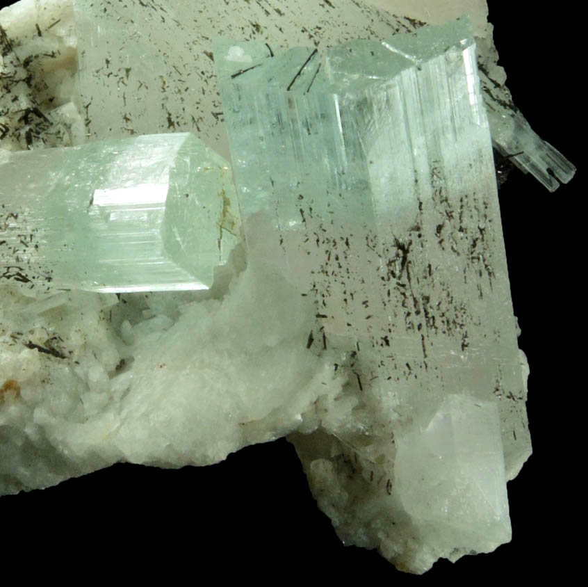 Beryl (zoned Aquamarine-Morganite crystals) with Schorl Tourmaline from Baha, Braldu Valley, Baltistan, Gilgit-Baltistan, Pakistan