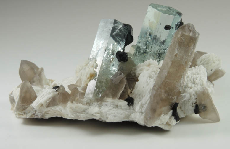 Beryl var. Aquamarine, Quartz, Schorl Tourmaline, Hyalite Opal on Microcline from Erongo Mountains, 20 km north of Usakos, Damaraland, Namibia