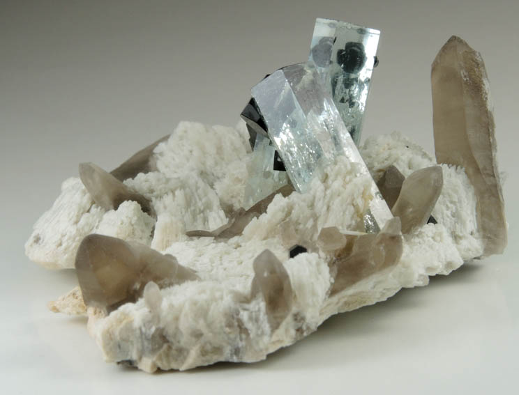 Beryl var. Aquamarine, Quartz, Schorl Tourmaline, Hyalite Opal on Microcline from Erongo Mountains, 20 km north of Usakos, Damaraland, Namibia