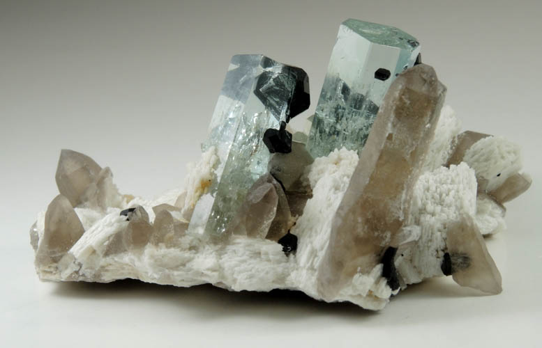 Beryl var. Aquamarine, Quartz, Schorl Tourmaline, Hyalite Opal on Microcline from Erongo Mountains, 20 km north of Usakos, Damaraland, Namibia