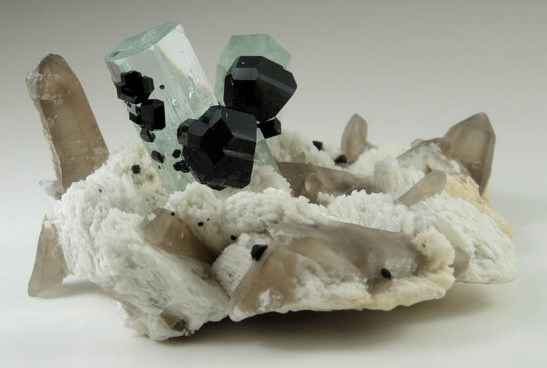 Beryl var. Aquamarine, Quartz, Schorl Tourmaline, Hyalite Opal on Microcline from Erongo Mountains, 20 km north of Usakos, Damaraland, Namibia