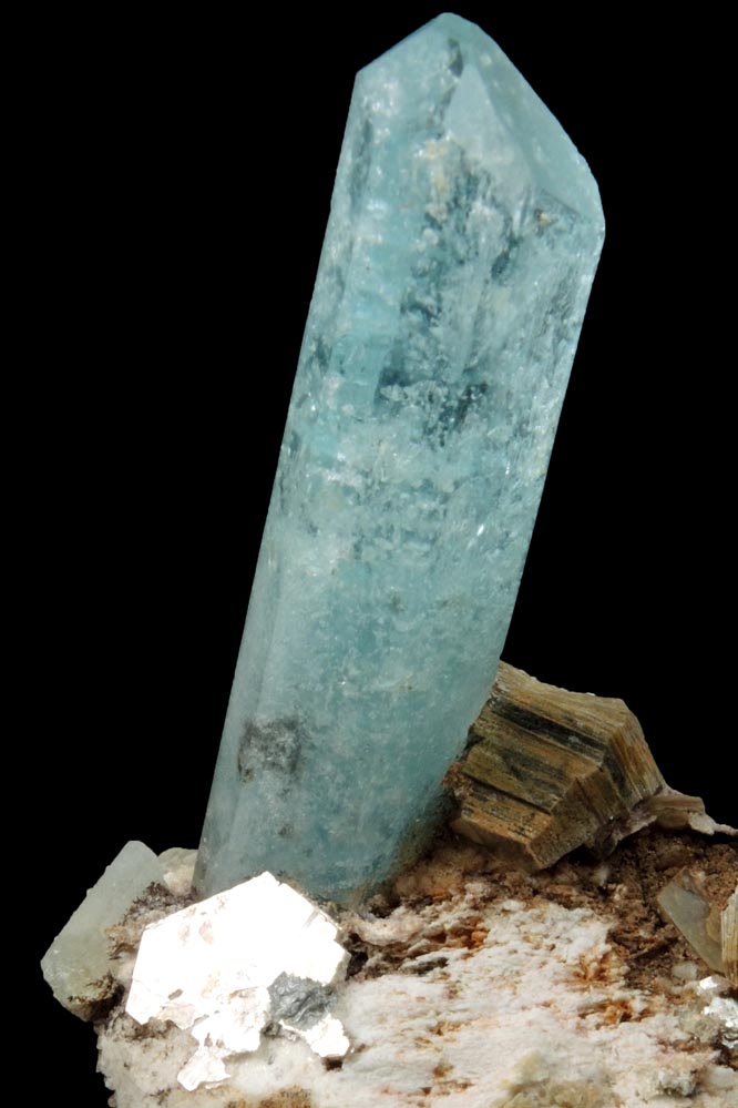 Beryl var. Aquamarine in Albite with Muscovite from Mimoso do Sul, Espirito Santo, Brazil