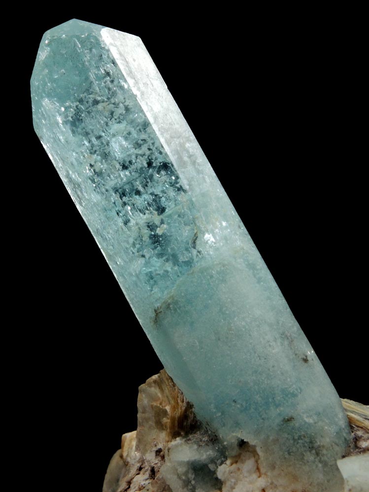 Beryl var. Aquamarine in Albite with Muscovite from Mimoso do Sul, Espirito Santo, Brazil