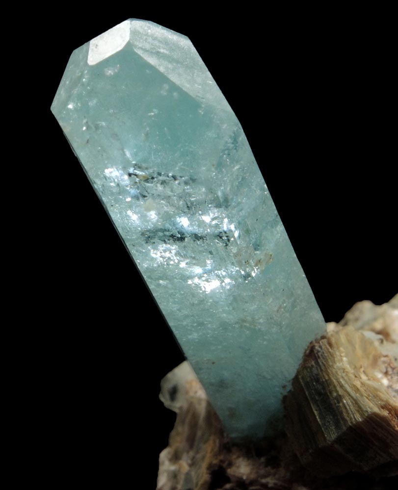 Beryl var. Aquamarine in Albite with Muscovite from Mimoso do Sul, Espirito Santo, Brazil