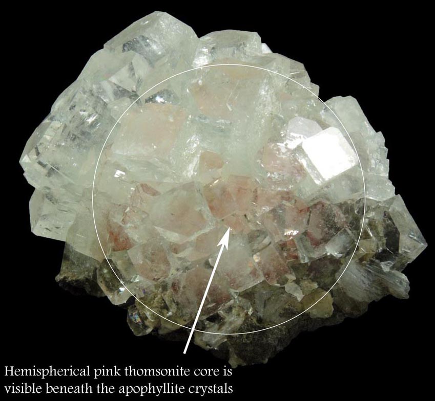 Fluorapophyllite-(K) (formerly known as Apophyllite) and Stilbite over Thomsonite from Rahuri, Nagar District, Maharashtra, India