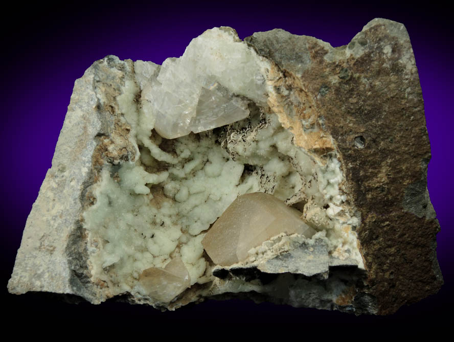 Calcite on Prehnite from Millington Quarry, Bernards Township, Somerset County, New Jersey