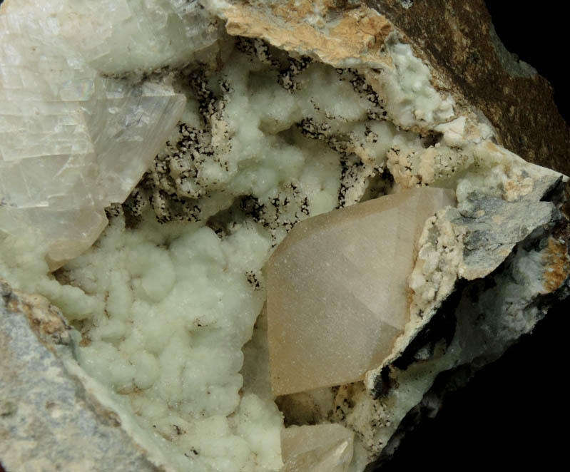 Calcite on Prehnite from Millington Quarry, Bernards Township, Somerset County, New Jersey