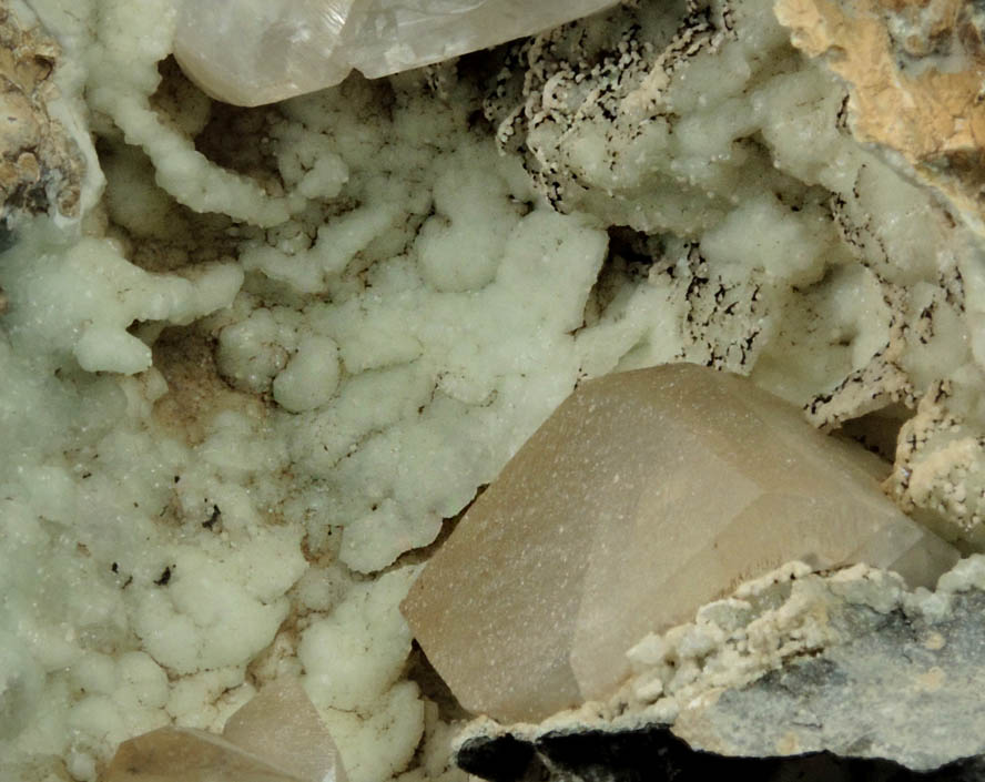 Calcite on Prehnite from Millington Quarry, Bernards Township, Somerset County, New Jersey