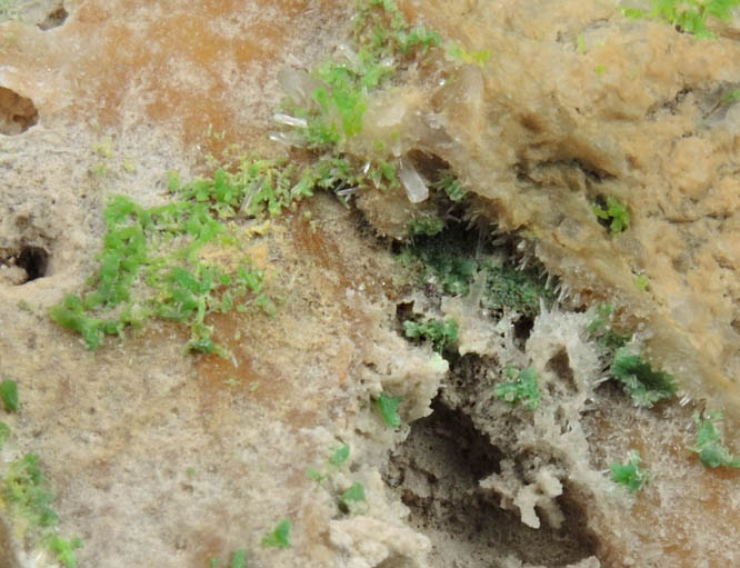 Pyromorphite and Quartz on Quartz from Brookdale Mine, Phoenixville District, Chester County, Pennsylvania