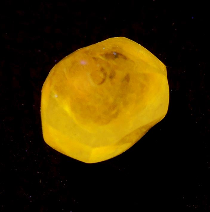 Diamond (1.67 carat fancy-yellow tetrahexahedral rough uncut diamond) from Jwaneng Mine, Naledi River Valley, Botswana